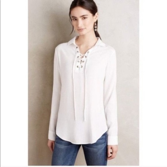 Cloth & Stone White Lace Up Blouse - Picture 2 of 8